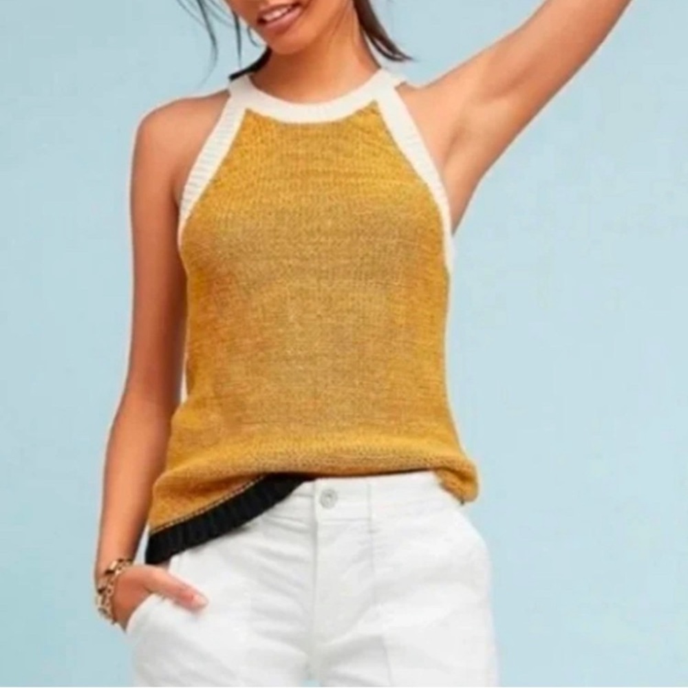 Moth by Anthropologie Yellow Knit High Neck Tank Top size Small